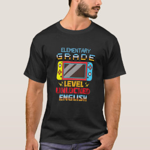 Video Gamer Elementary Level Unlocked English Back T-Shirt