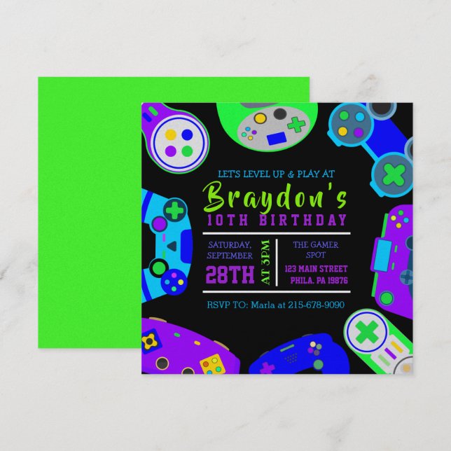 VIDEO GAMER GAMING Birthday Party Invitation (Front/Back)
