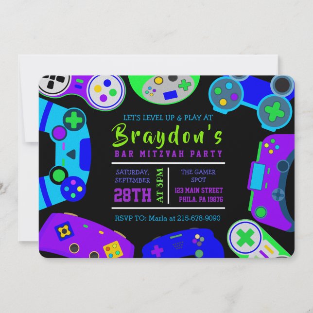 VIDEO GAMER GAMING Boys Bat Mitzvah Birthday Party Invitation (Front)