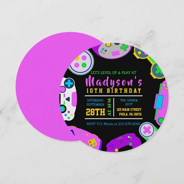 VIDEO GAMER GAMING Girl Birthday Party Invitation (Front/Back)