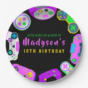 VIDEO GAMER GAMING Girl Birthday Party Invitation Paper Plate
