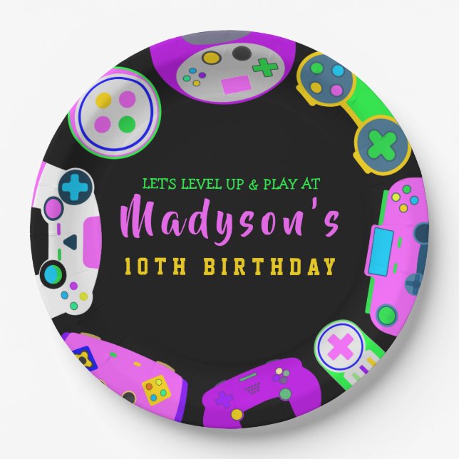 VIDEO GAMER GAMING Girl Birthday Party Invitation Paper Plate (Front)