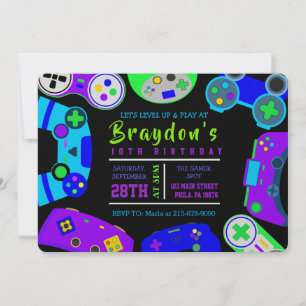 VIDEO GAMER GAMING Kids Birthday Party Invitation