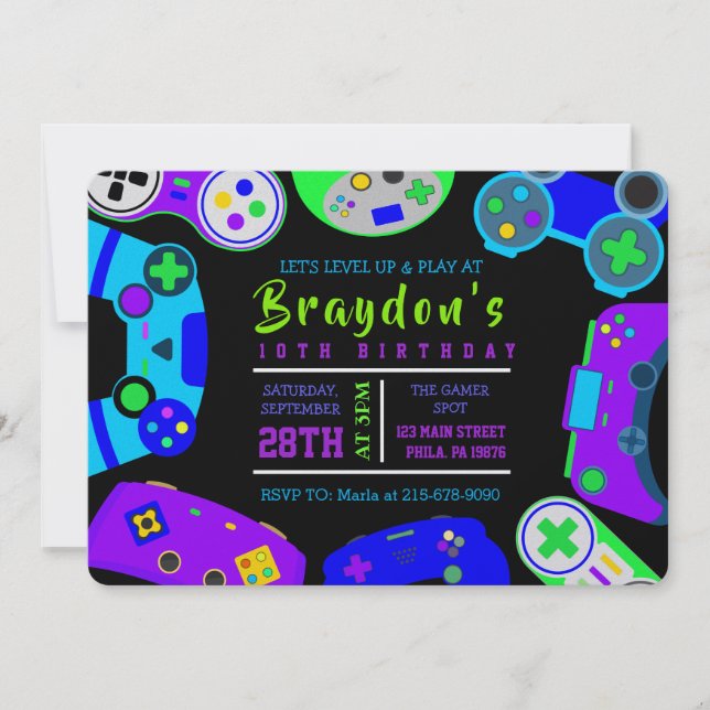 VIDEO GAMER GAMING Kids Birthday Party Invitation (Front)