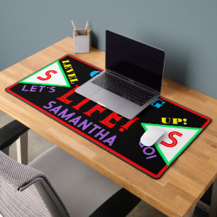 Video Gamer Geometric Black Purple Red Monogram  Desk Mat
