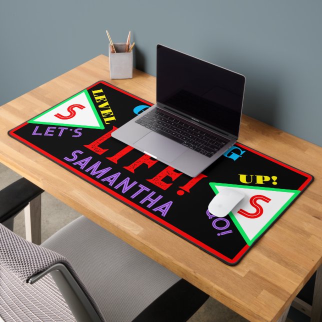 Video Gamer Geometric Black Purple Red Monogram  Desk Mat (Office 2)
