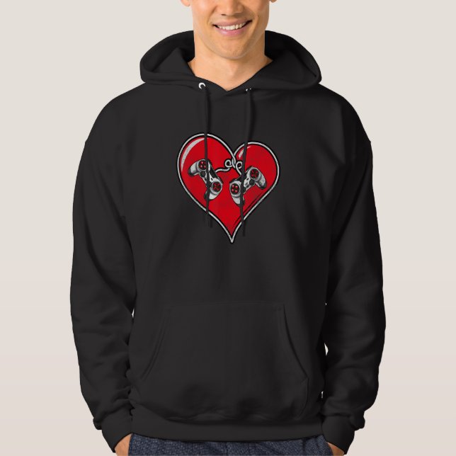 Video Gamer Heart Controller Valentine's Day Hoodie (Front)