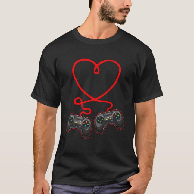Video Gamer Heart Controllers Valentines Day Boys  T-Shirt (Front)