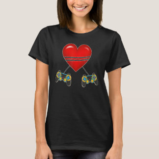 Video Gamer Heart Controllers Valentines Day Love  T-Shirt