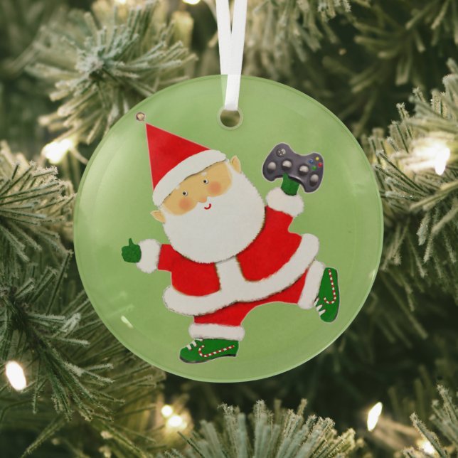 Video Gamer Holiday Gift Glass Tree Decoration (Insitu)