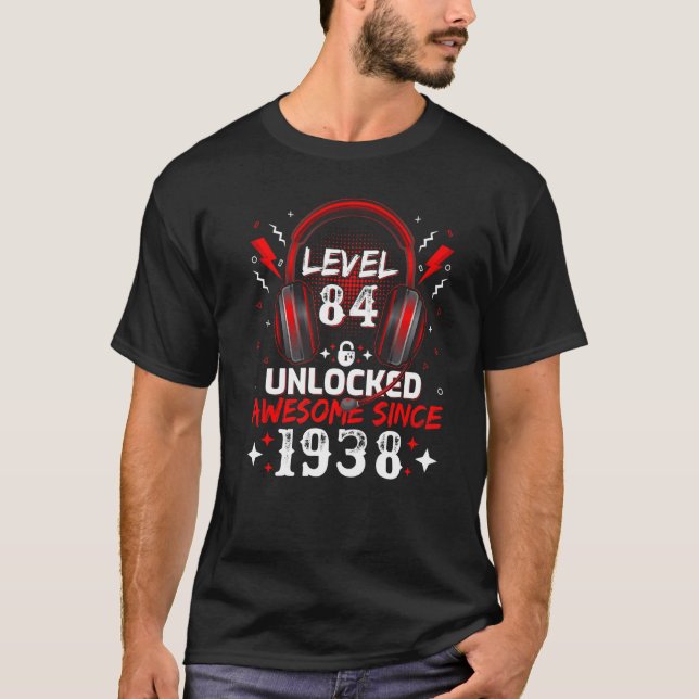 Video Gamer Level 84 Unlocked Awesome 1938 84th Bi T-Shirt (Front)