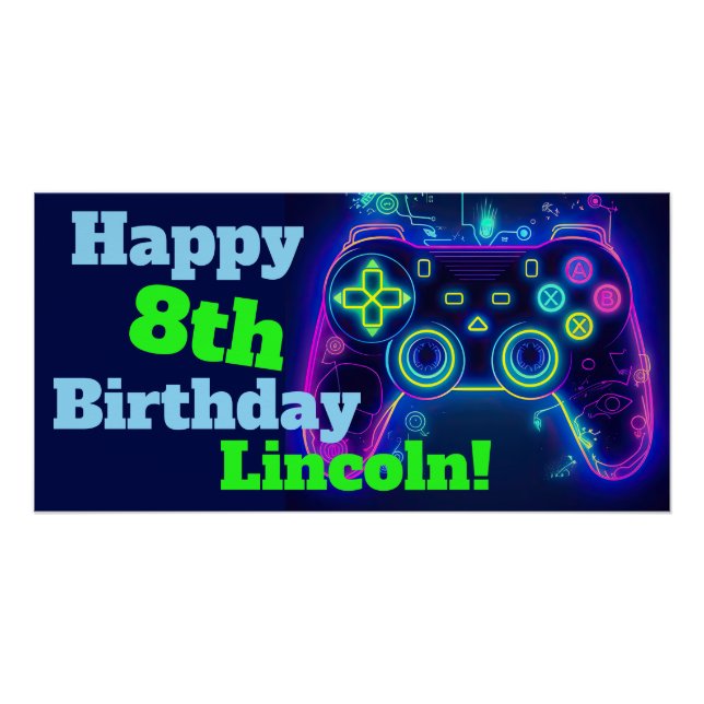 Video Gamer Level Up Arcade Happy Birthday Party Poster (Front)