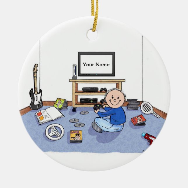 Video Gamer - Male Ceramic Tree Decoration (Front)