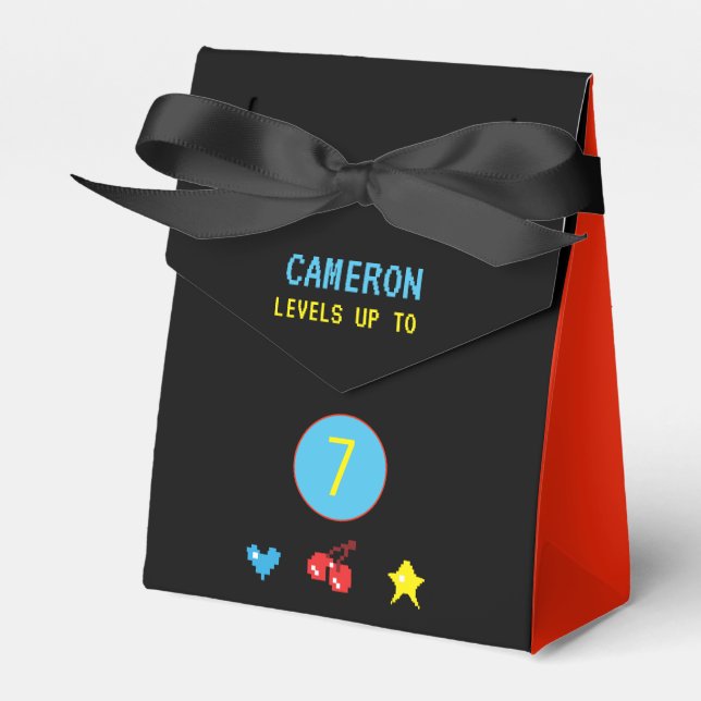 Video Gamer Red Black Arcade 7th Birthday Favour Box (Front Side)