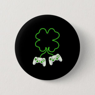 Video Gamer St Patricks Day Clover With Controller 6 Cm Round Badge