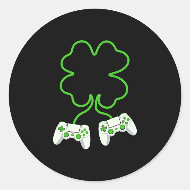 Video Gamer St Patricks Day Clover With Controller Classic Round Sticker (Front)