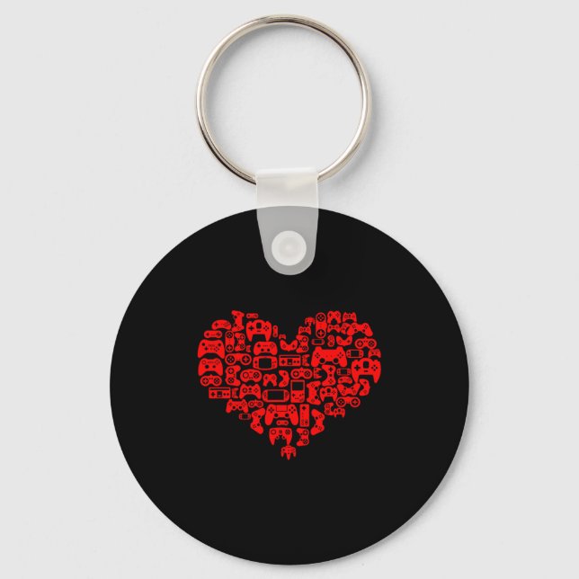Video Gamer Valentines Day Boy Heart Controller Gi Key Ring (Front)