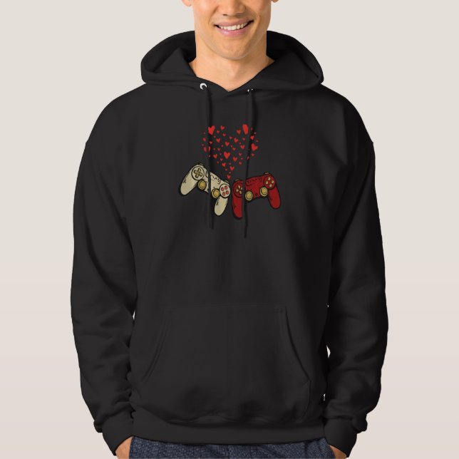 Video Gamer Valentines Day Graphic Controllers Hea Hoodie (Front)
