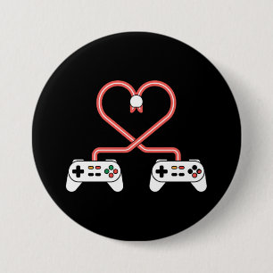 Video Gamer Valentines Day With Controllers Heart 7.5 Cm Round Badge