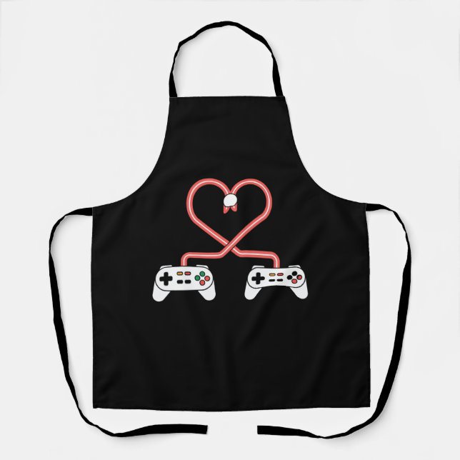 Video Gamer Valentines Day With Controllers Heart  Apron (Front)