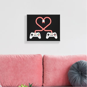 Video Gamer Valentines Day With Controllers Heart  Canvas Print
