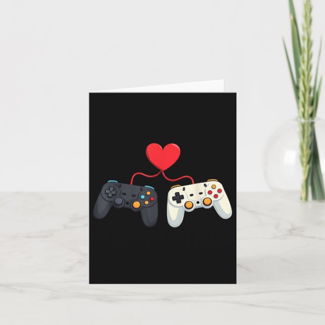 Video Gamer Valentines Day With Controllers Heart  Card (Front)
