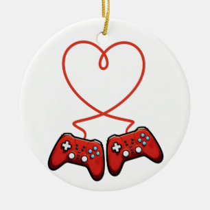 Video Gamer Valentines Day With Controllers Heart Ceramic Tree Decoration