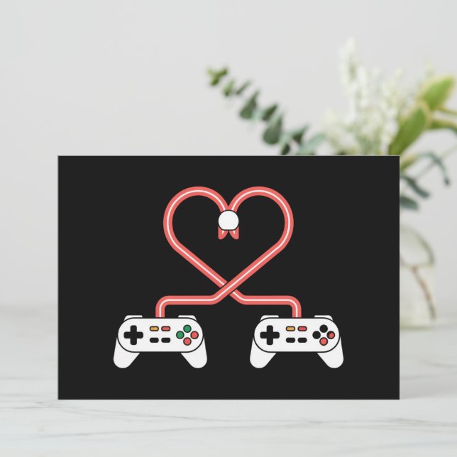 Video Gamer Valentines Day With Controllers Heart  Invitation (Standing Front)