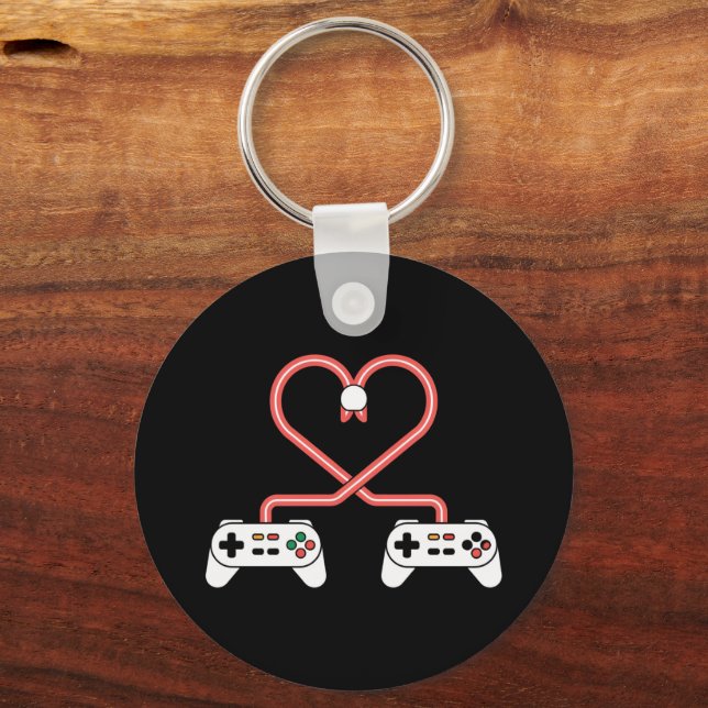Video Gamer Valentines Day With Controllers Heart  Key Ring (Front)