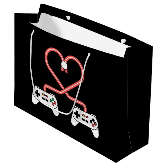 Video Gamer Valentines Day With Controllers Heart  Large Gift Bag (Front Angled)