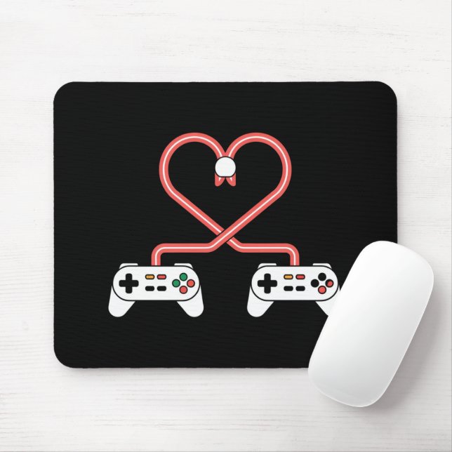 Video Gamer Valentines Day With Controllers Heart  Mouse Mat (With Mouse)