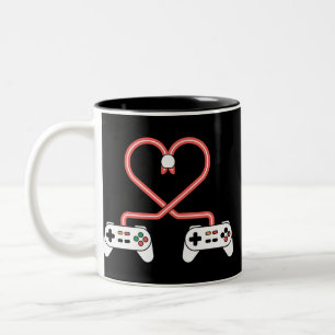 Video Gamer Valentines Day With Controllers Heart Two-Tone Coffee Mug