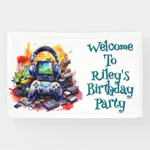 Video Games and Pizza Boy's Birthday Welcome Banner