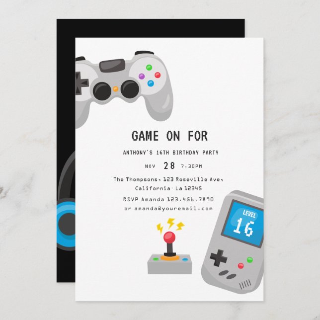 Video Games Birthday Party Invitation (Front/Back)