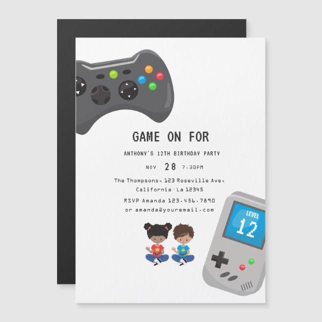 Video Games Birthday Party Magnetic Invitation (Front/Back)