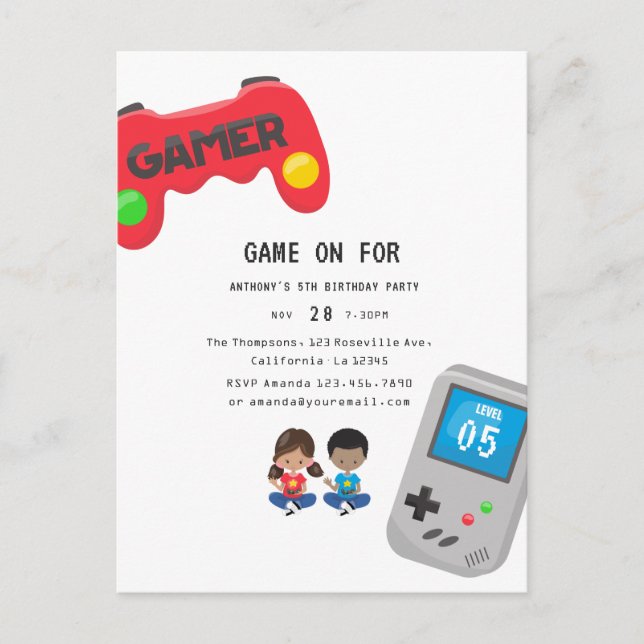 Video Games Birthday Party Postcard (Front)