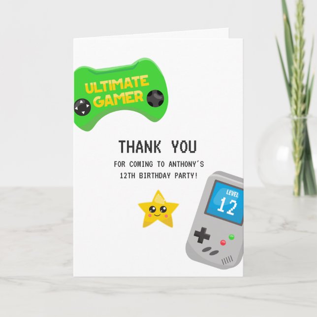 Video Games Birthday Party Thank You Card (Front)