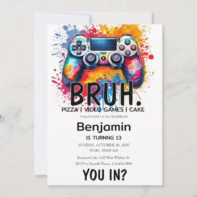 VIDEO GAMES Bruh Birthday Invitation (Front)