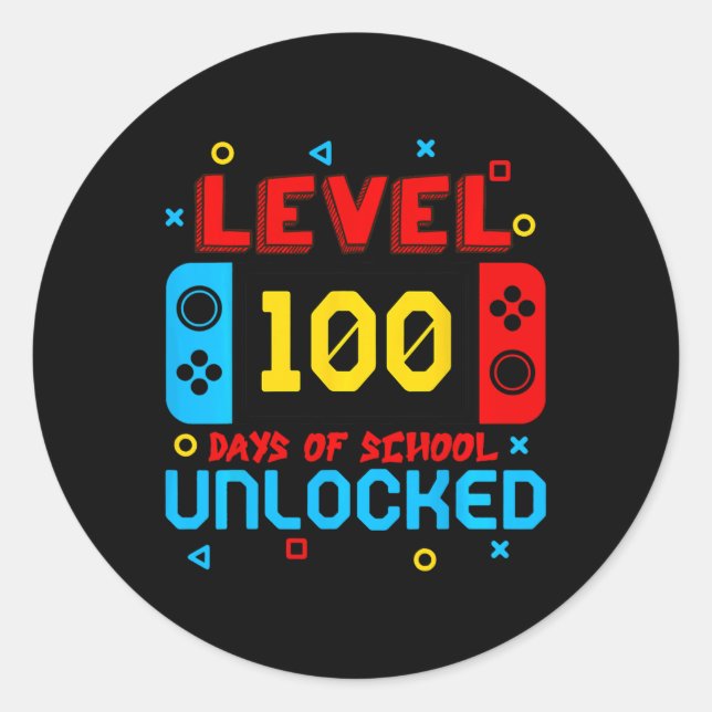 Video Games Level 100 Days Of School Unlocked Game Classic Round Sticker (Front)