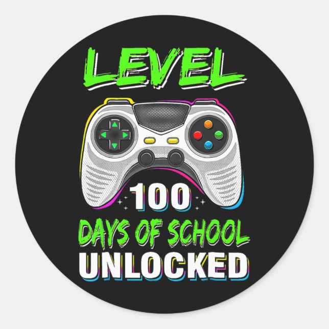 Video Games Level 100 Days Of School Unlocked Stud Classic Round Sticker (Front)