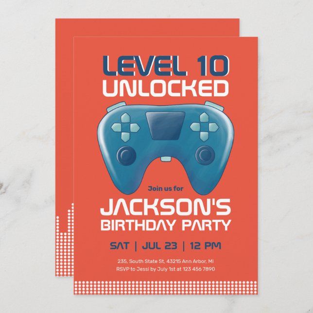Video Games Level Unlocked Gamer Boy Birthday Invitation (Front/Back)