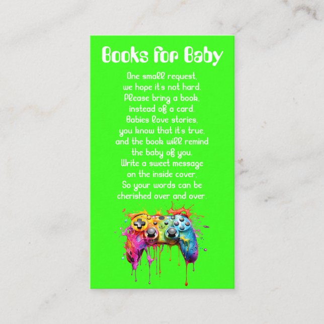Video Games Neutral Baby Shower Books for Baby Enclosure Card (Front)