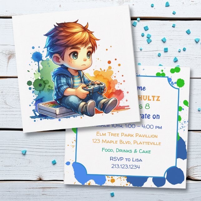 Video Gaming Paint Splatter Boy's Birthday Invitat Invitation (Creator Uploaded)