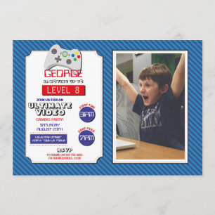 Video Gaming Party Game Blue Red Photo Gaming Invitation