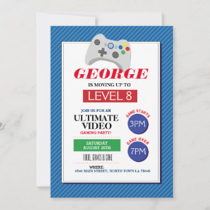 Video Gaming Party Game Blue Red Trucks Invite