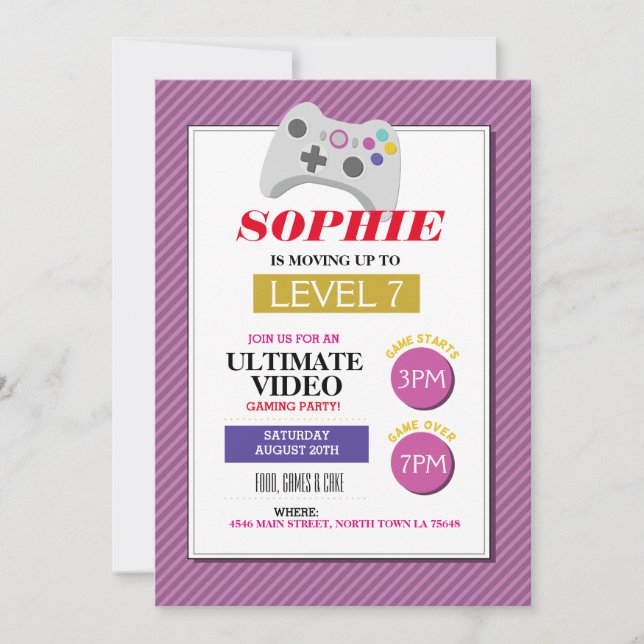 Video Gaming Party Game Pink Trucks Girls Invite (Front)