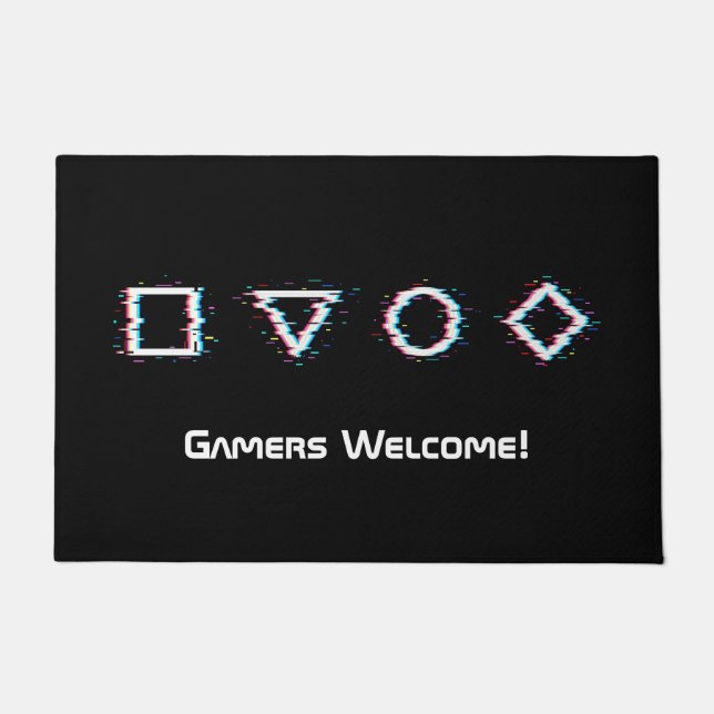 Video glitch style, video game controller buttons, doormat (Front)