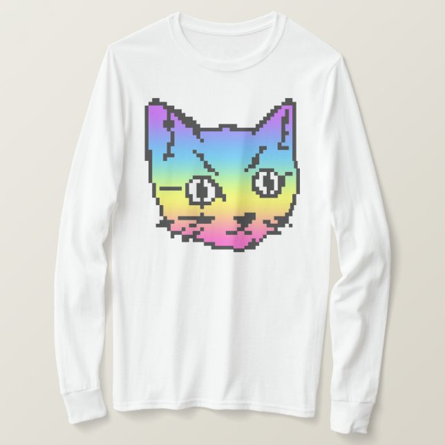 VIDEO KITTY CAT PIXEL ART LONG SLEEVE T-SHIRT (Design Front)