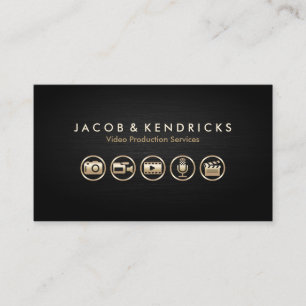 Video Production Services Gold Icons Black Metal Business Card