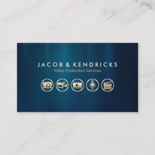 Video Production Services Gold Icons Blue Metal Business Card